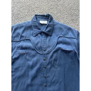 Scully Mens Large Blue Western Collared Long Sleeve, Pockets, Metal Star Buttons